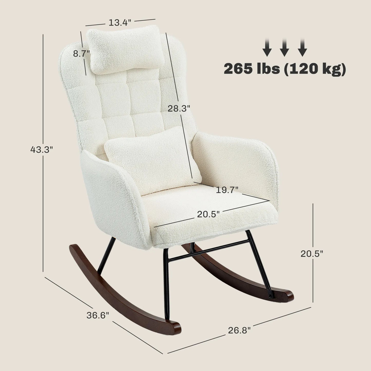 Homcom Boucle Rocking Chair with Headrest and Lumber Pillow Cream