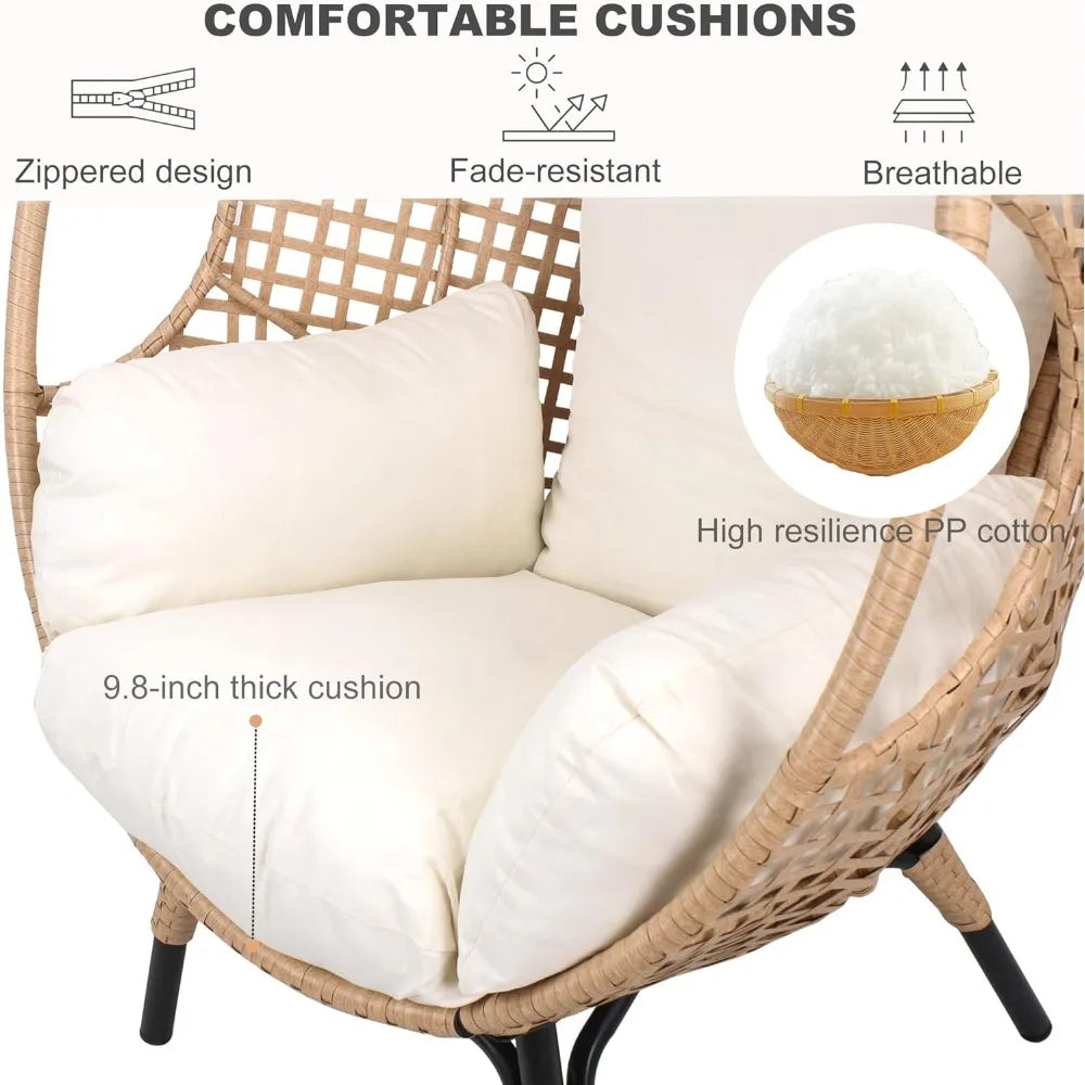 Oversized Wicker Indoor Outdoor Rattan Egg Chair with 500lbs Capacity