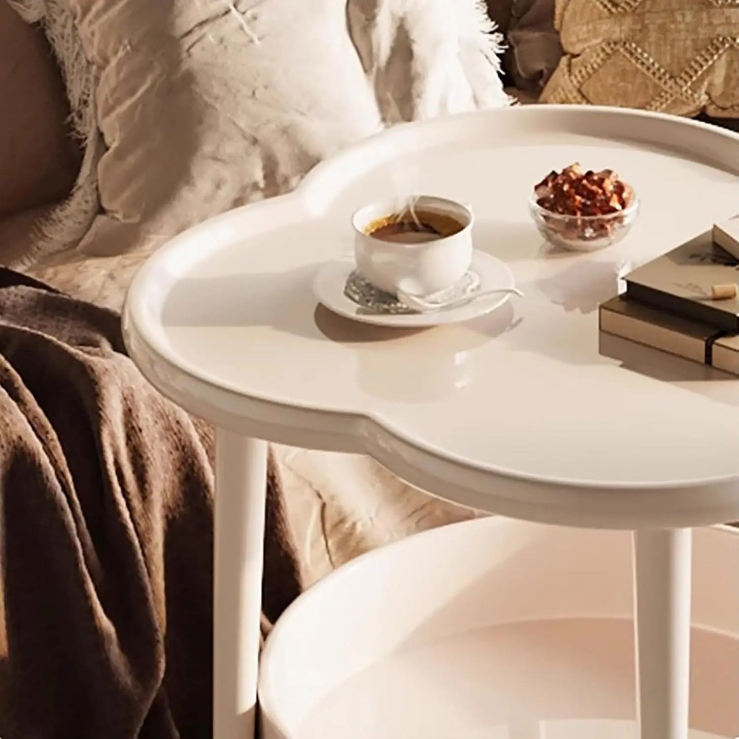 2-Tier Flower Shape Side Table with Storage Basket