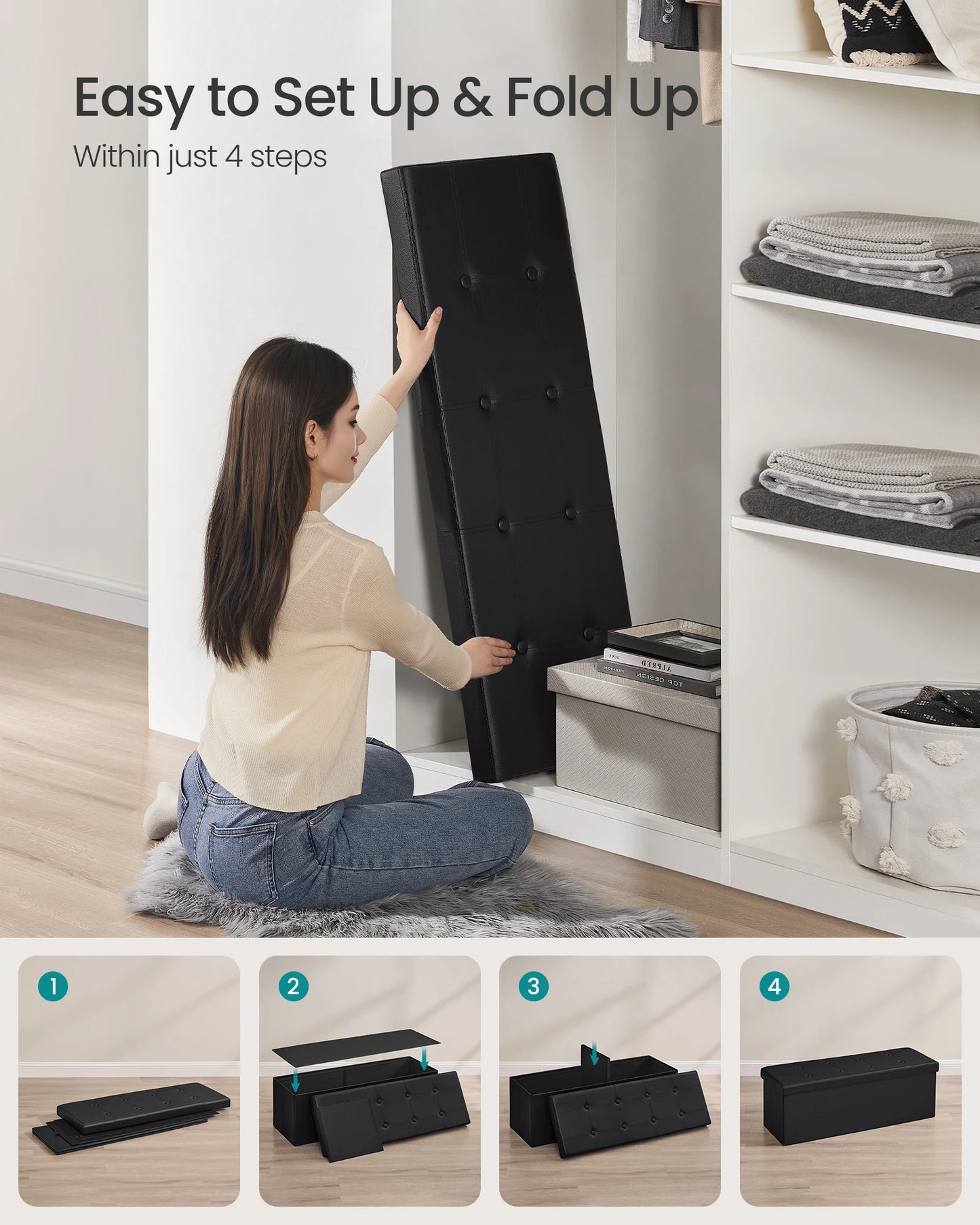 43 Inch Faux Leather Folding Storage Bench or Coffee Table