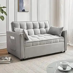 Modern Convertible 3-in-1 Sleeper Sofa with Pull Out Bed and Adjustable Backrest