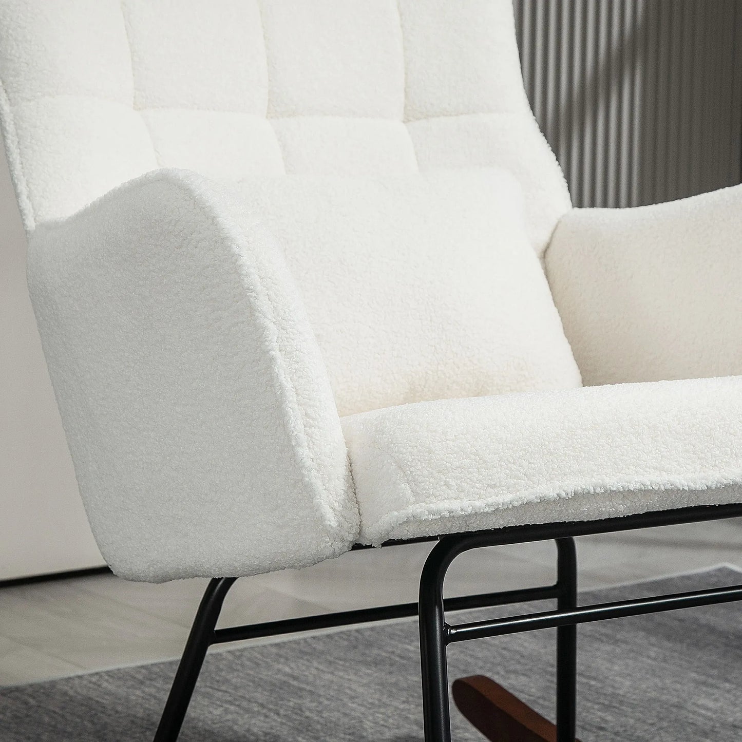 Homcom Boucle Rocking Chair with Headrest and Lumber Pillow Cream