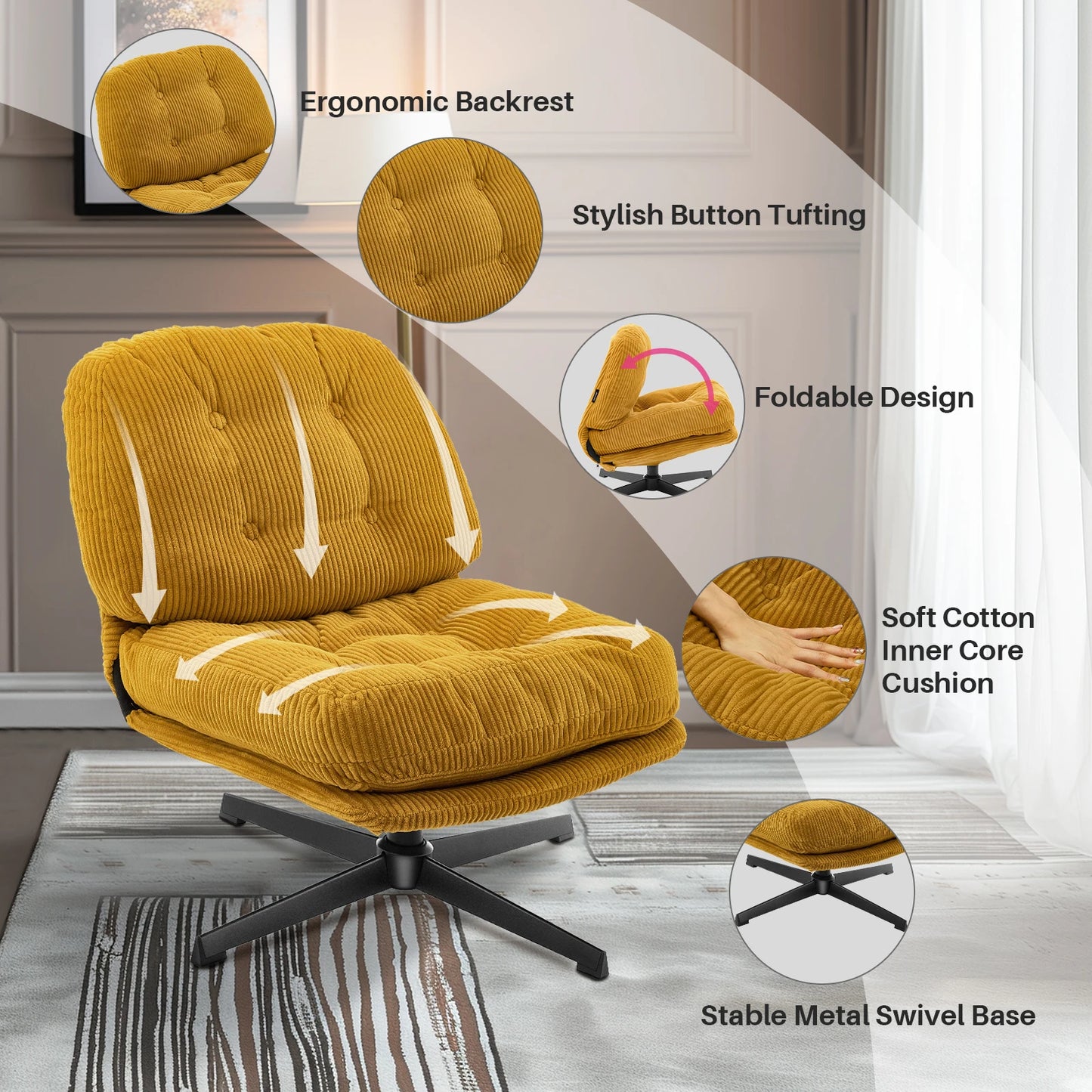 Redlife Modern Foldable Swivel Accent Chair (360° Swivel)