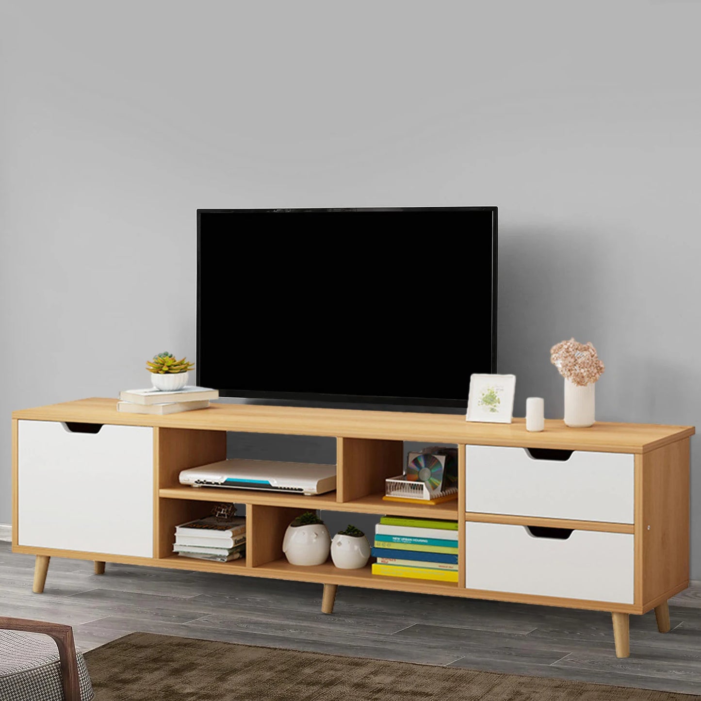 Modern Minimalist Sturdy Wooden Entertainment Center