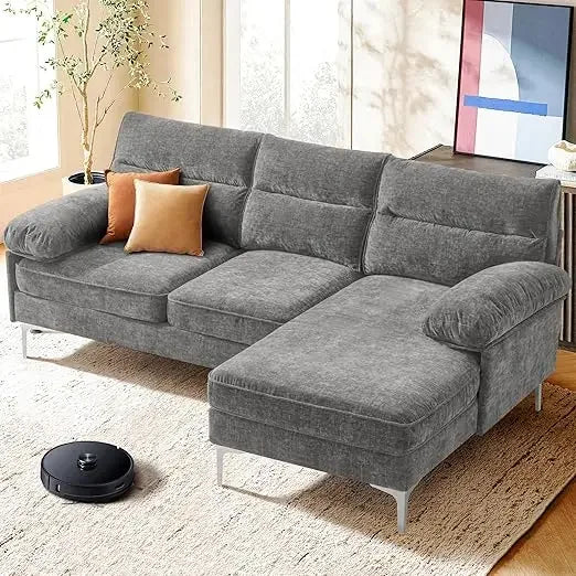 L-Shaped Convertible Sectional Chenille Sofa with Wide Reversible Chaise