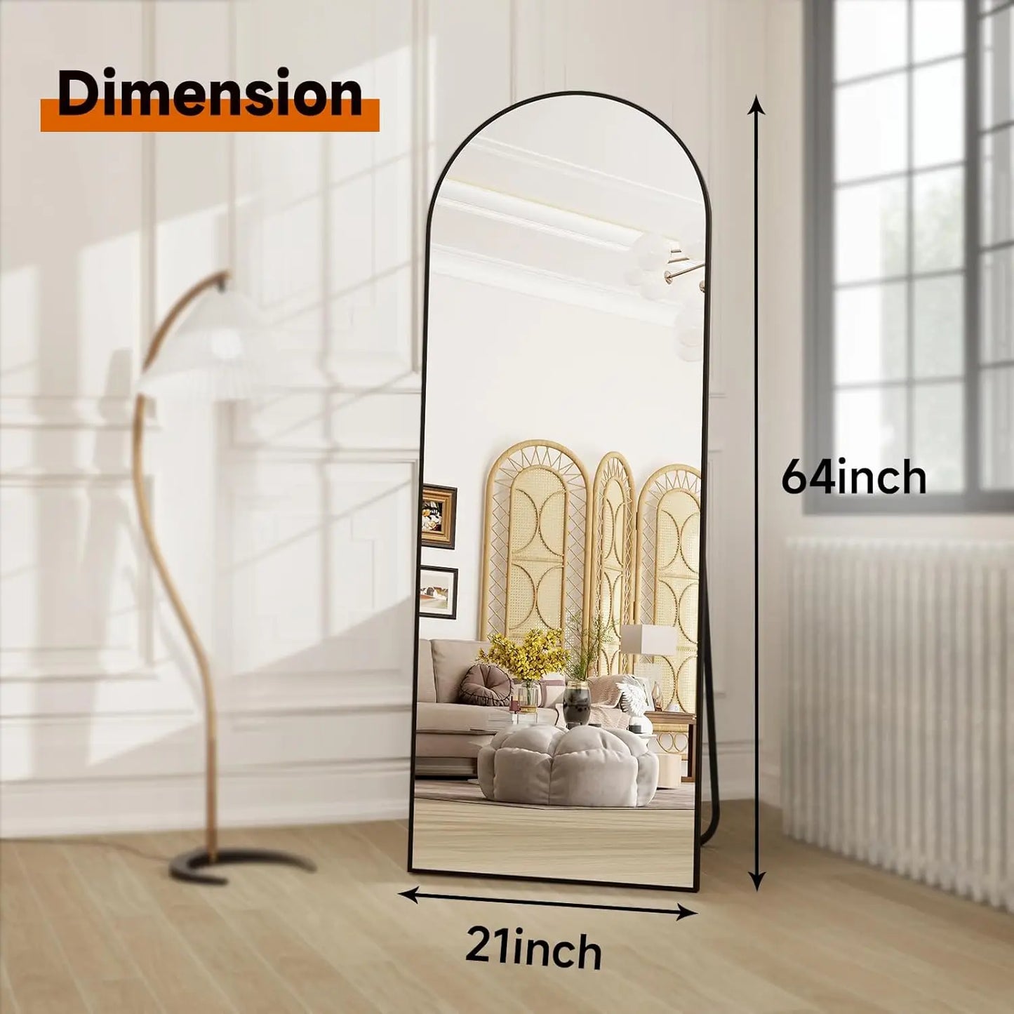 64"x21" Full Length Arched Mirror, Free Standing, Leaning, Wall-Mounted Mirror
