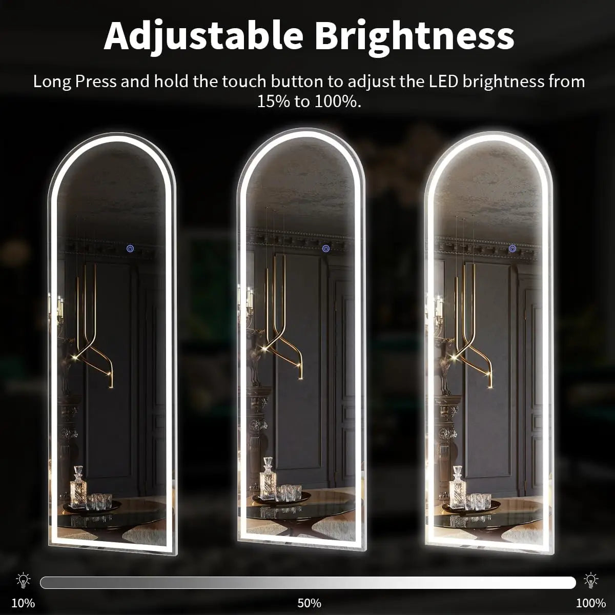 63"x20" Arched Full Length Mirror with LED Lights