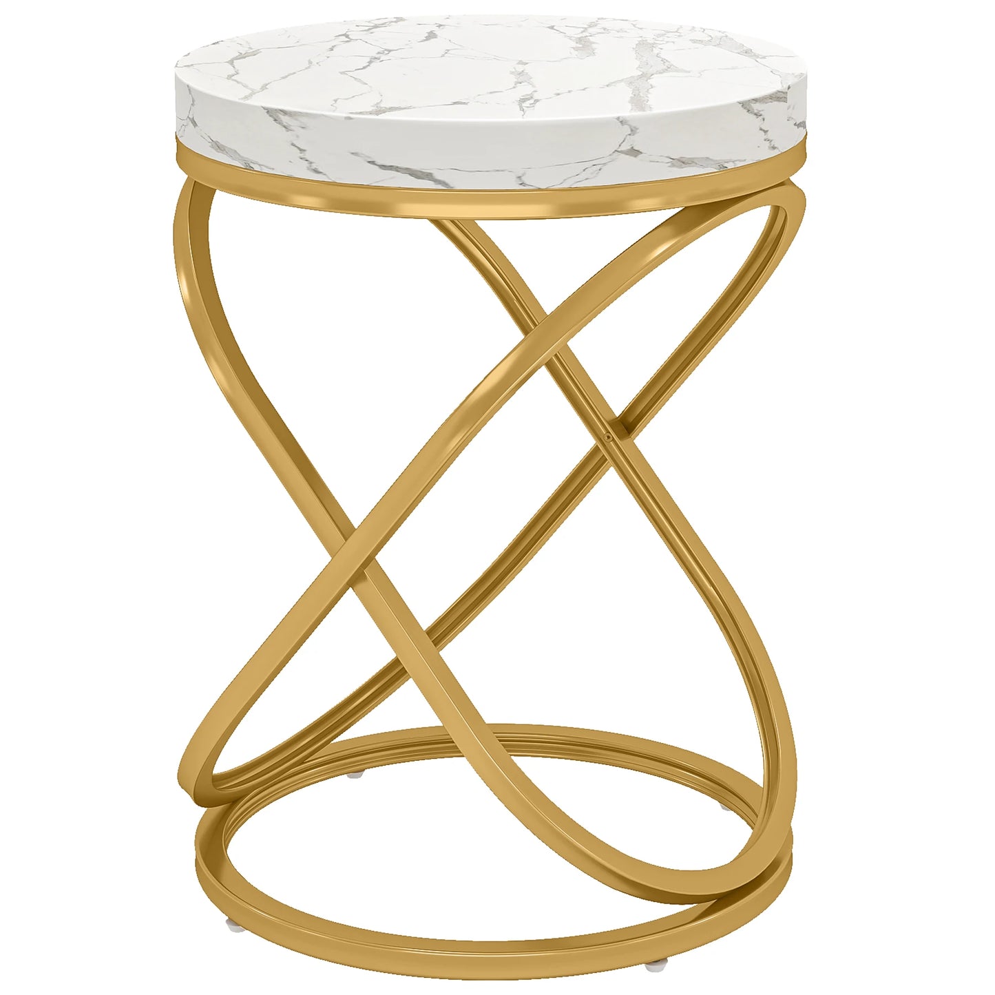 26" Faux Marble Top Round End Table, Nightstand with Gold Frame