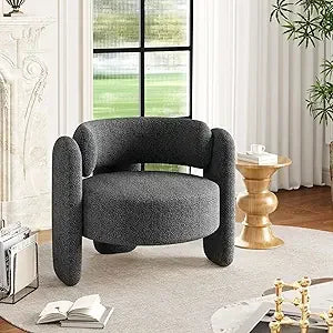 Mid Century Modern Oversized Chenille Barrel Accent Chair
