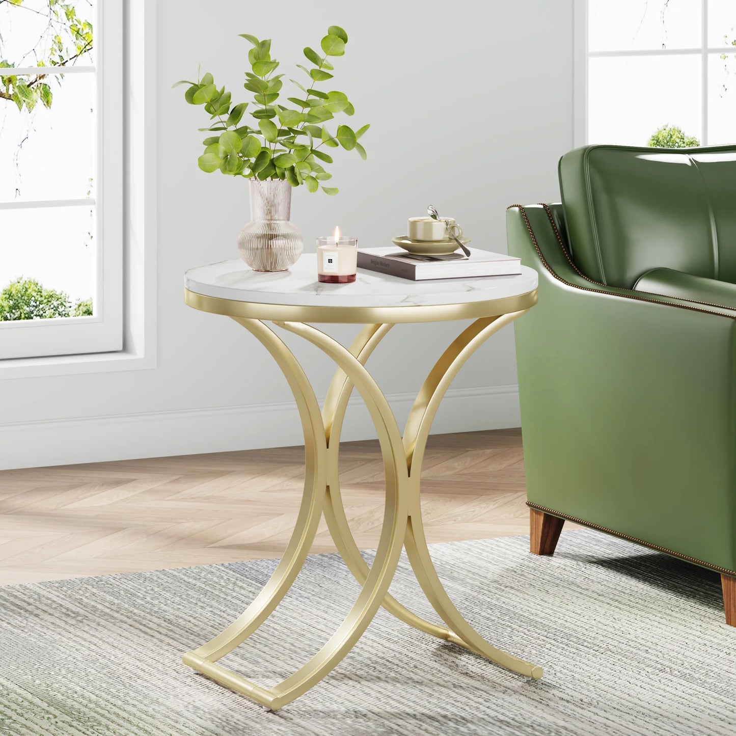 Tribesigns White Gold Round Side Table