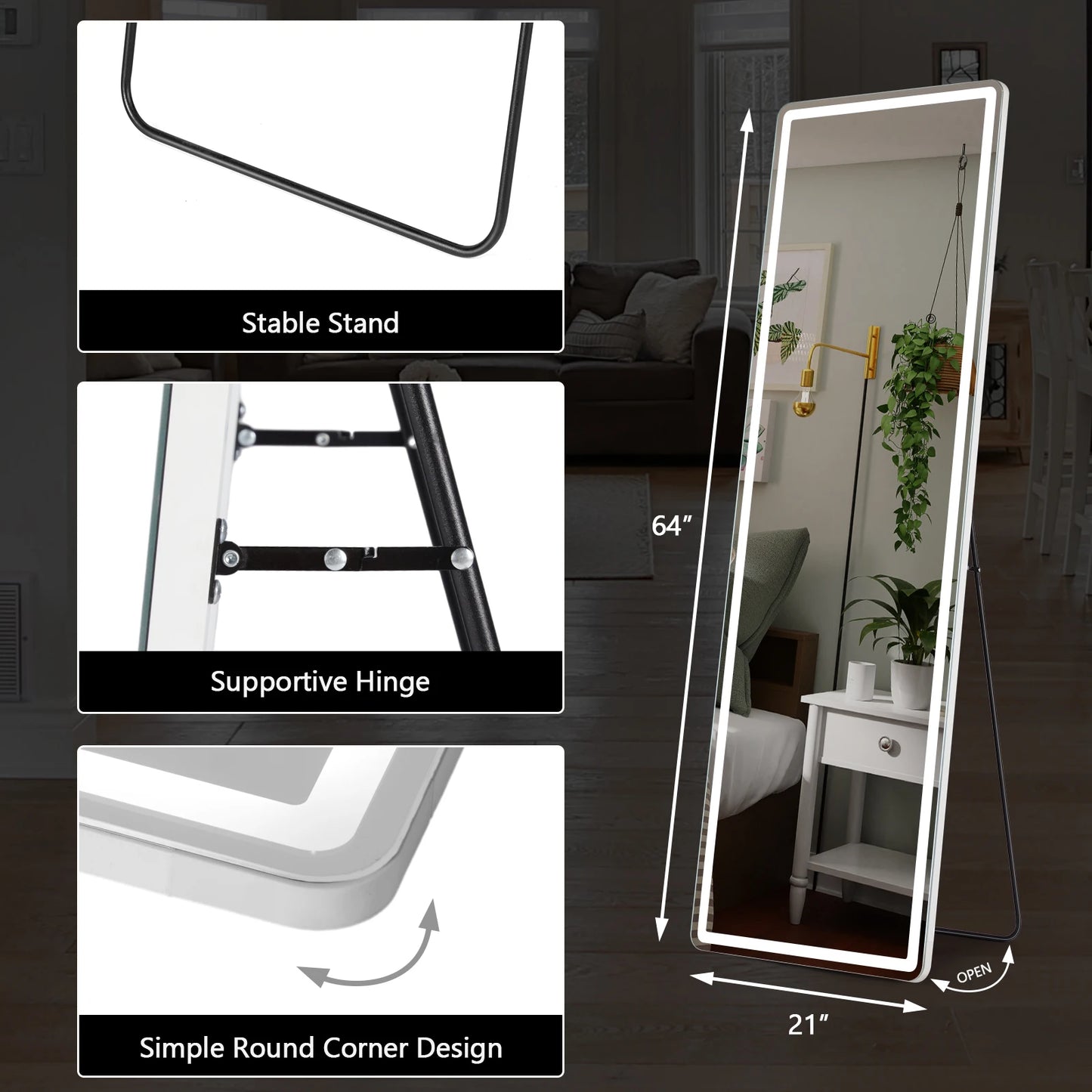 JHK LED 64"x21" Full Length Mirror Standing or Wall-Mounted