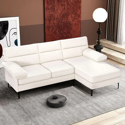 L-Shaped Convertible Sectional Chenille Sofa with Wide Reversible Chaise