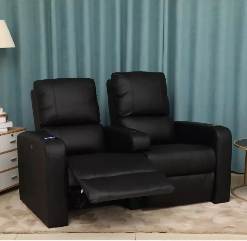 2 Seat Leather Sectional Electric Home Theater Recliner Sofa Set with USB LED Light