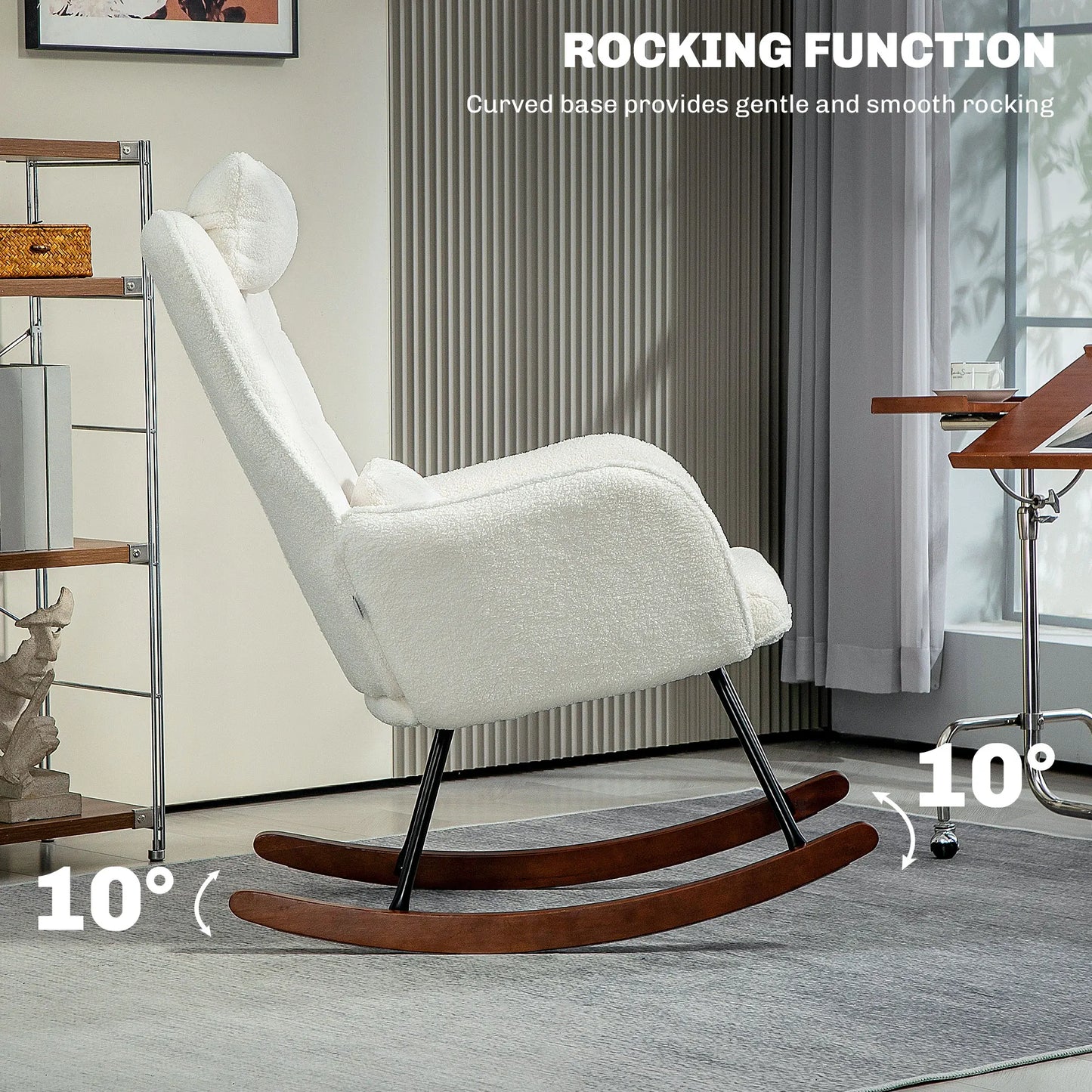 Homcom Boucle Rocking Chair with Headrest and Lumber Pillow Cream