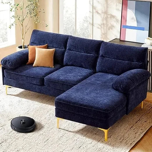 L-Shaped Convertible Sectional Chenille Sofa with Wide Reversible Chaise