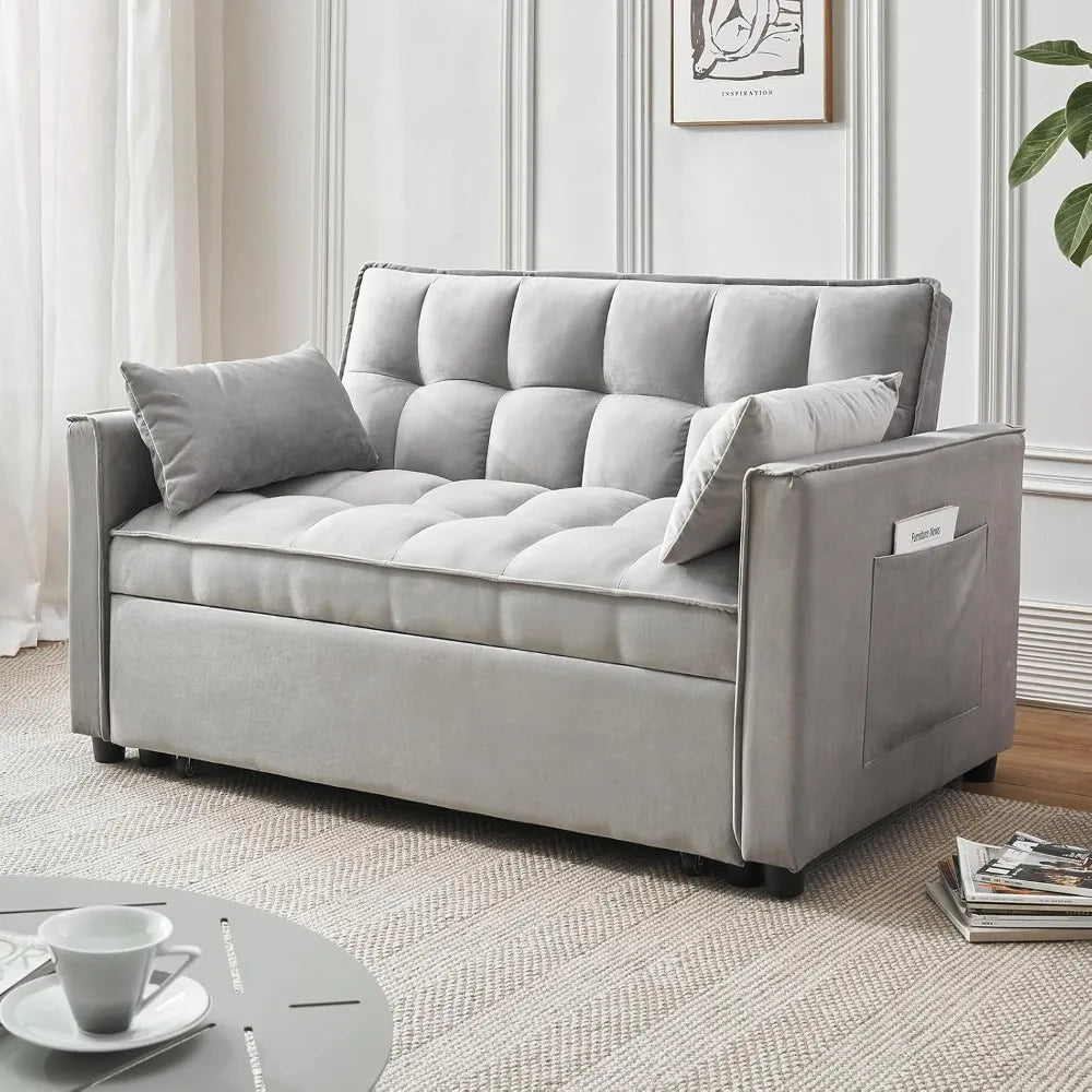 Modern Velvet Futon Sofa Bed 3 in 1 Convertible with Adjustable Backrest