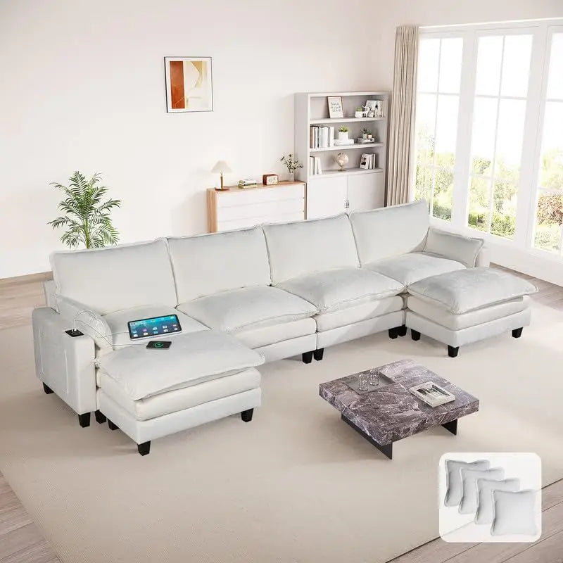 151" Chenille Sectional Sofa with 2 Ottomans