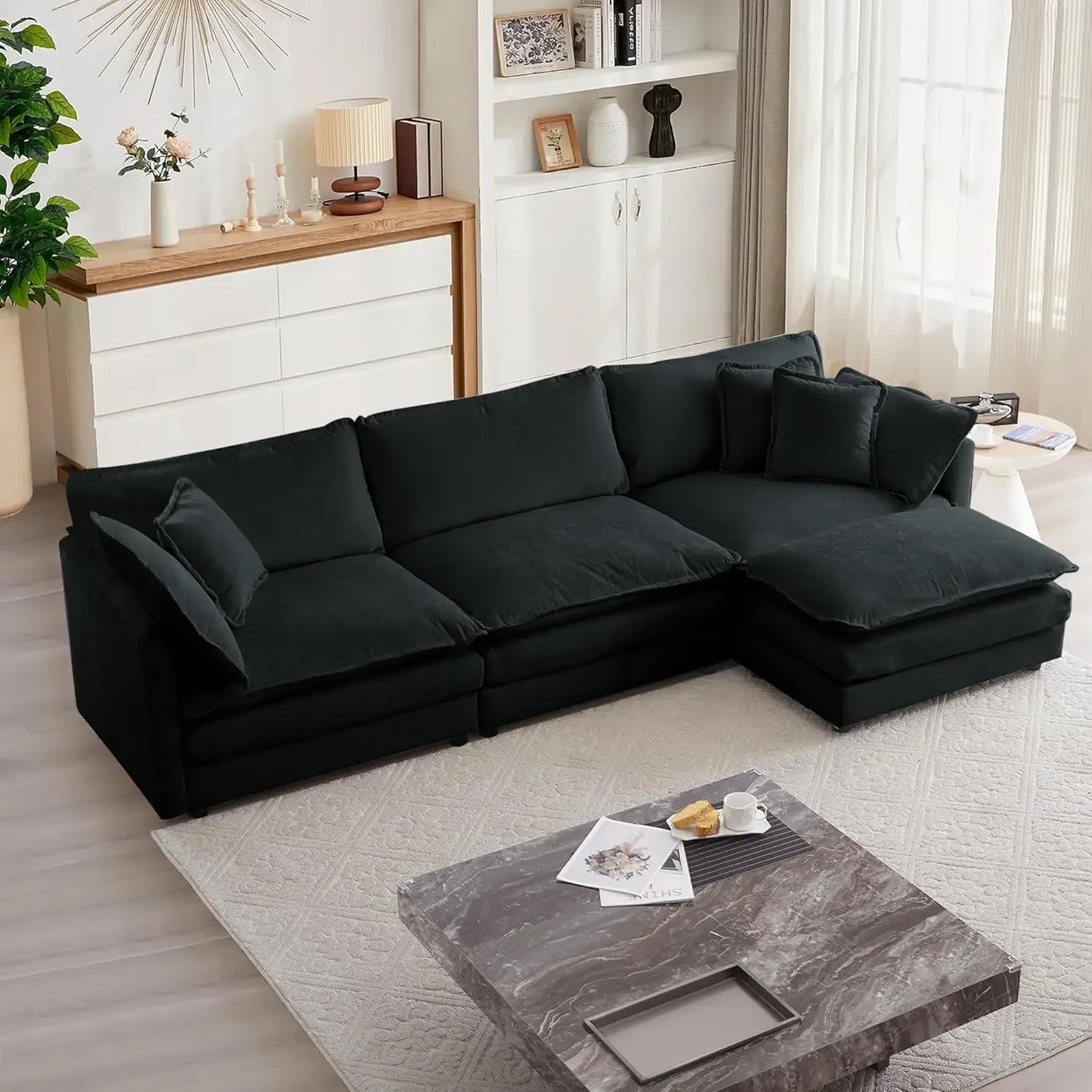 Modular L Shaped Sectional Cloud Sofa with Movable Ottoman