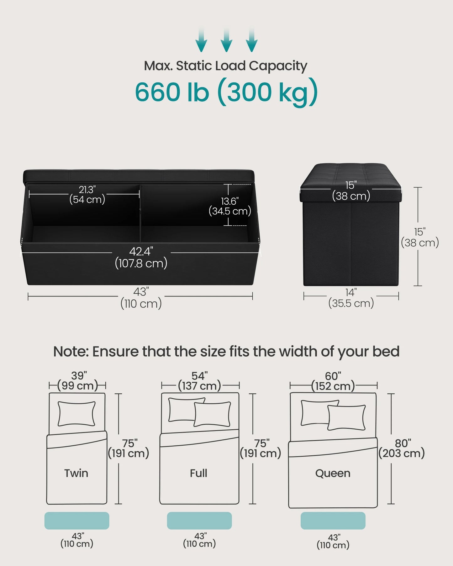 43 Inch Faux Leather Folding Storage Bench or Coffee Table