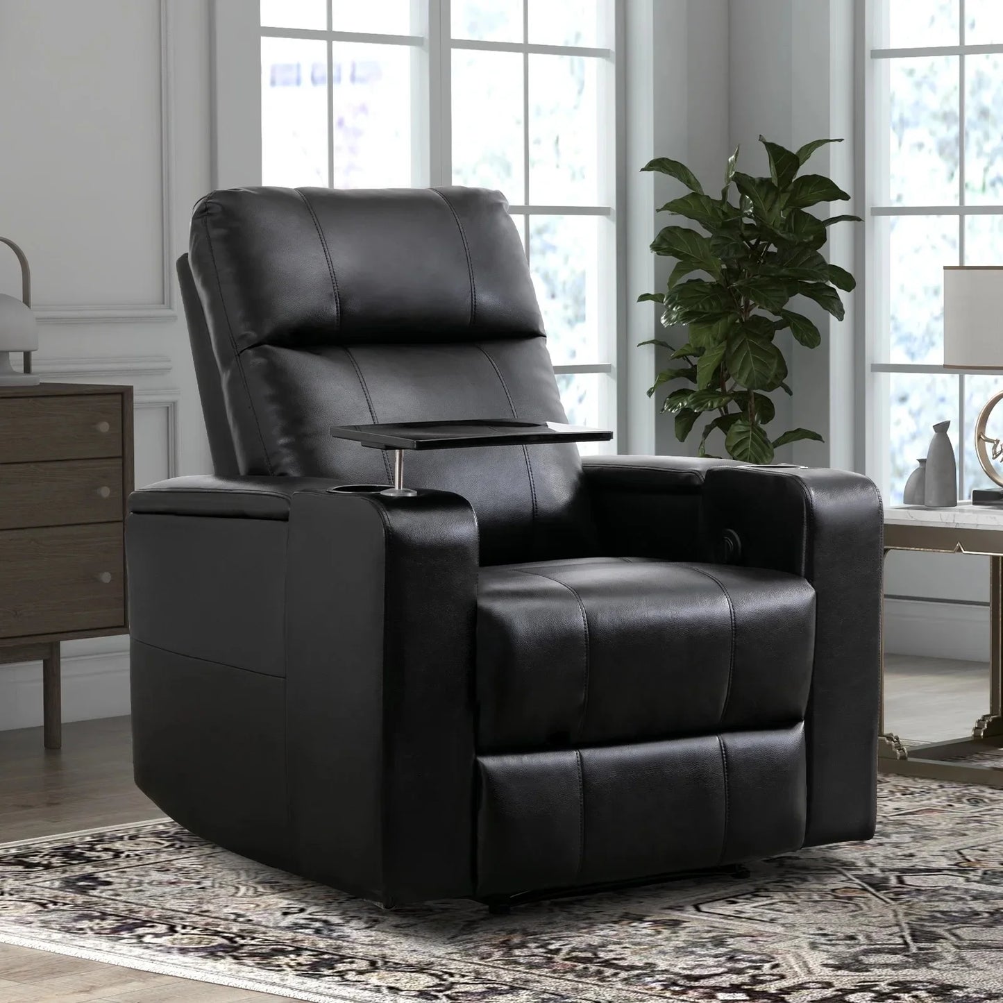 EBELLO Electric Leather Reclining Chair with Cup Holders and USB Ports