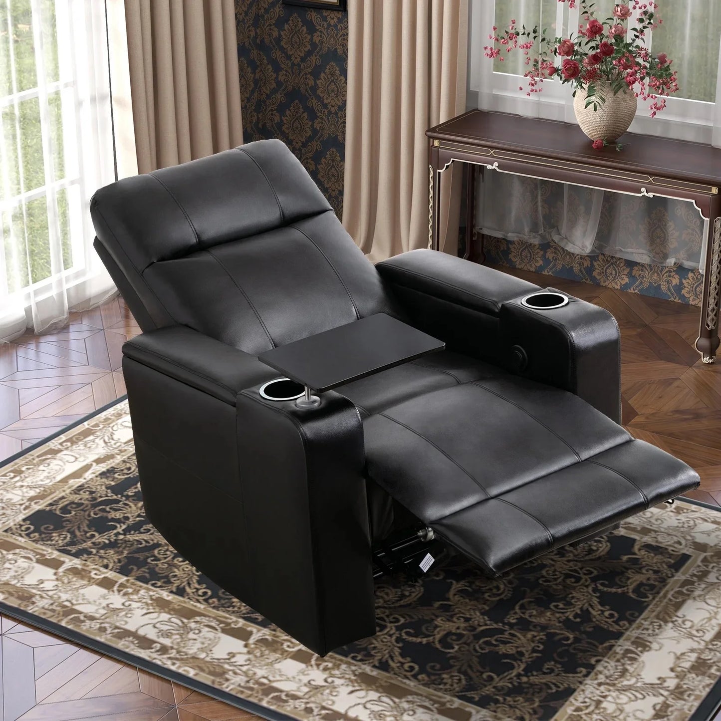 EBELLO Electric Leather Reclining Chair with Cup Holders and USB Ports