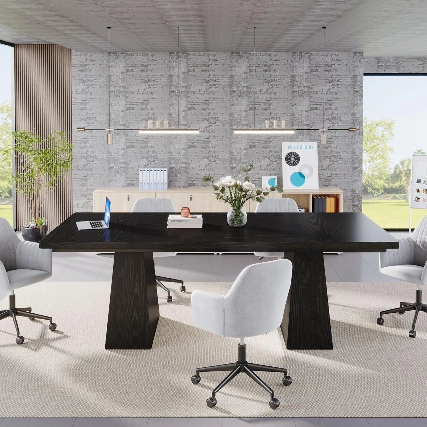 Modern 63-Inch Black Dining Table with Tapered Wood Legs