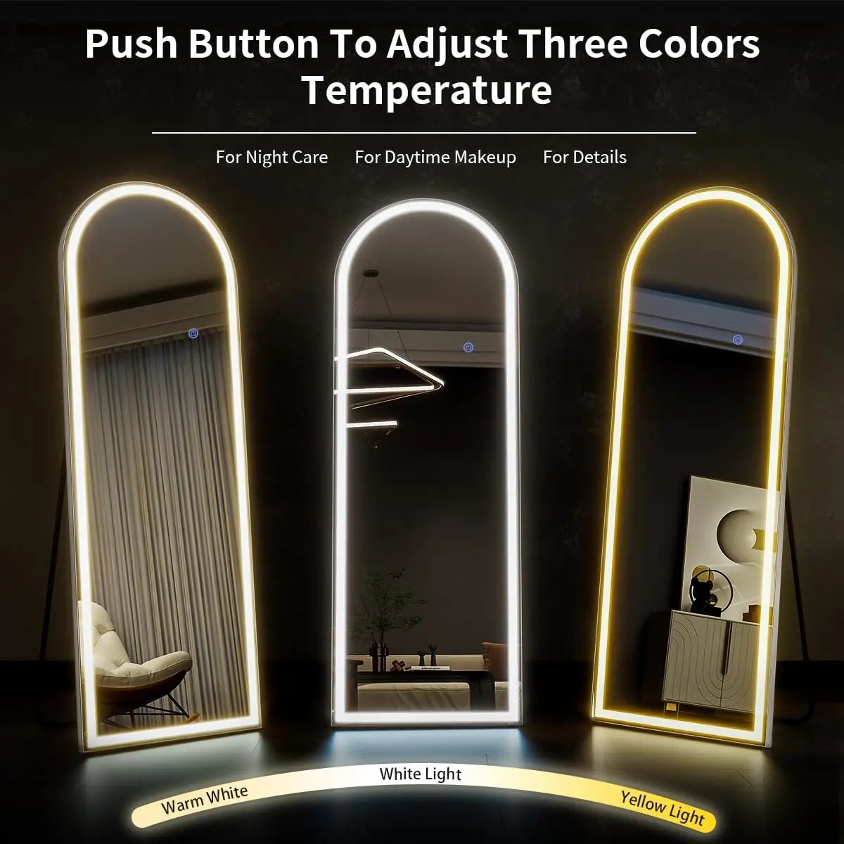 63"x20" Arched Full Length Mirror with LED Lights