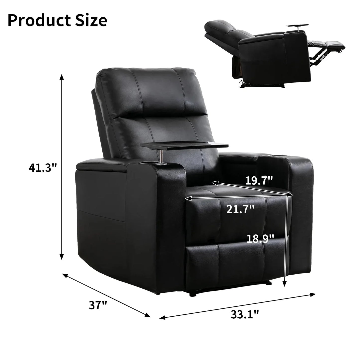 EBELLO Electric Leather Reclining Chair with Cup Holders and USB Ports