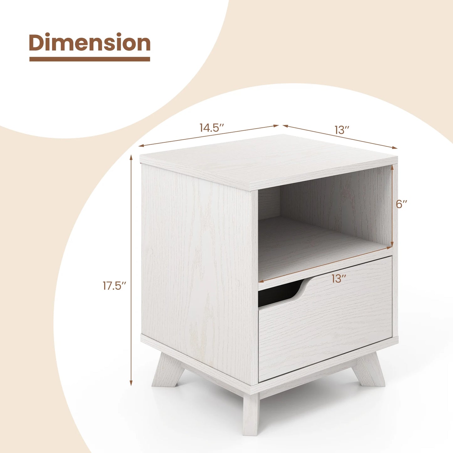 Nightstand or Sofa Side Table with Storage Shelf & Drawer, Set of 2