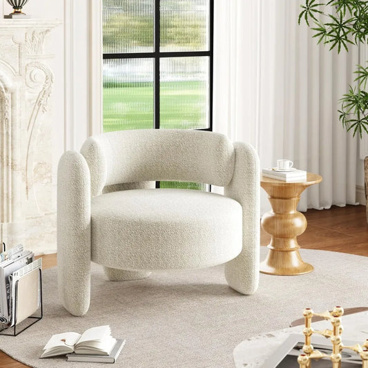 Mid Century Modern Oversized Chenille Barrel Accent Chair