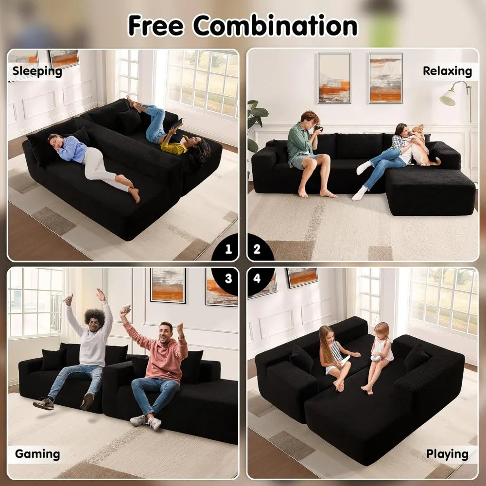 Modern 104" L-Shaped Cloud Sectional Couch with Deep Seats