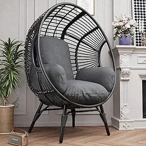 Oversized Wicker Indoor Outdoor Rattan Egg Chair with 500lbs Capacity