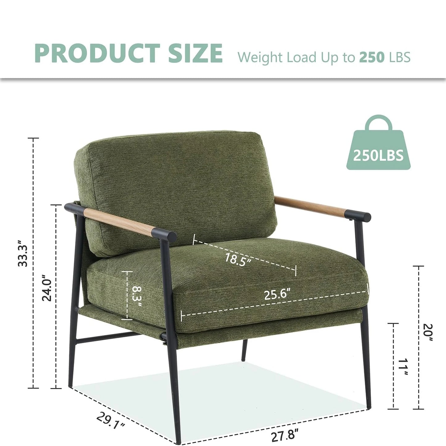 Mid Century Modern Accent Armchair with Chenille Upholstery and Metal Legs