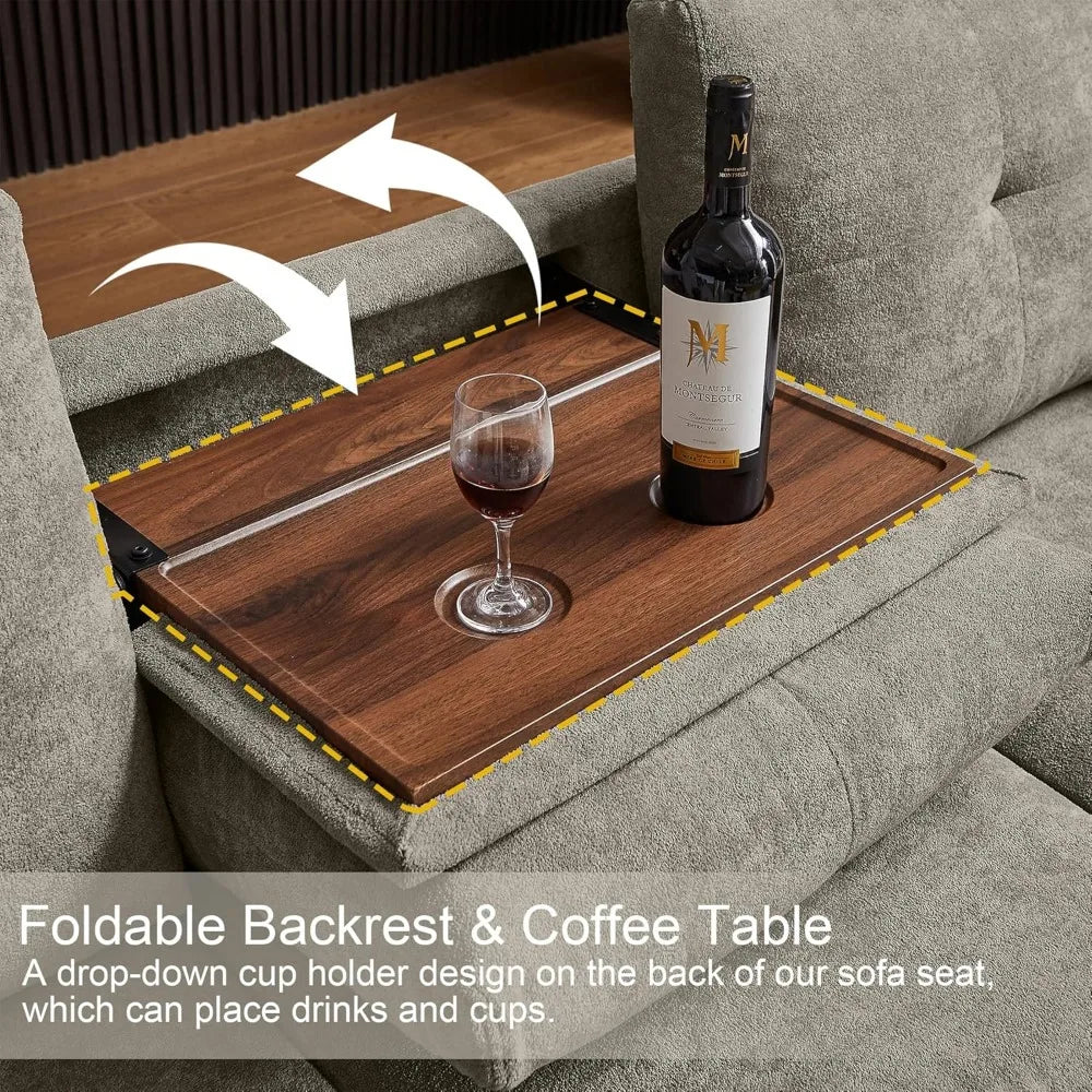 Modern Convertible L Shaped Sectional 4 Seat Sofa with Storage and Cup Holder