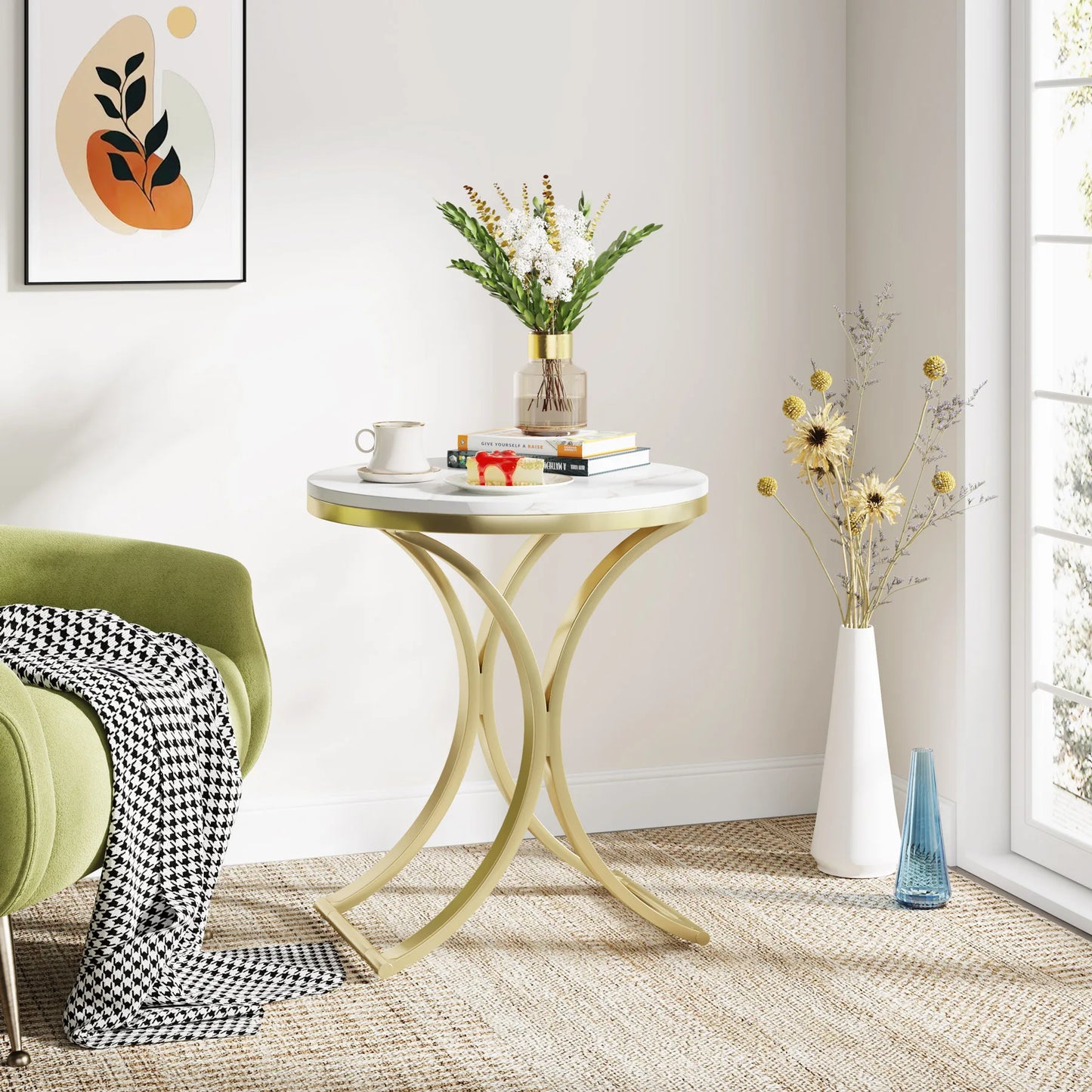 Tribesigns White Gold Round Side Table
