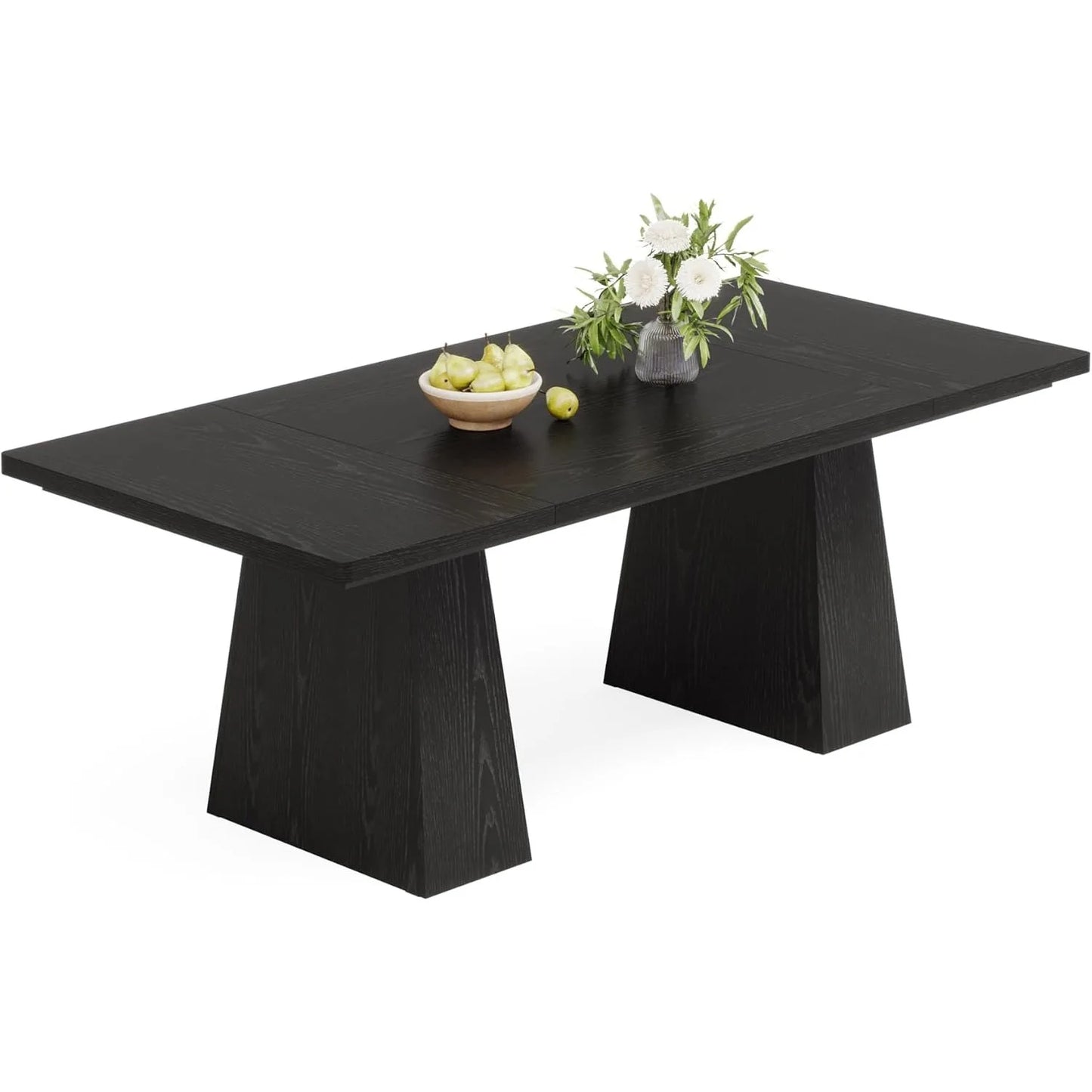 Modern 63-Inch Black Dining Table with Tapered Wood Legs