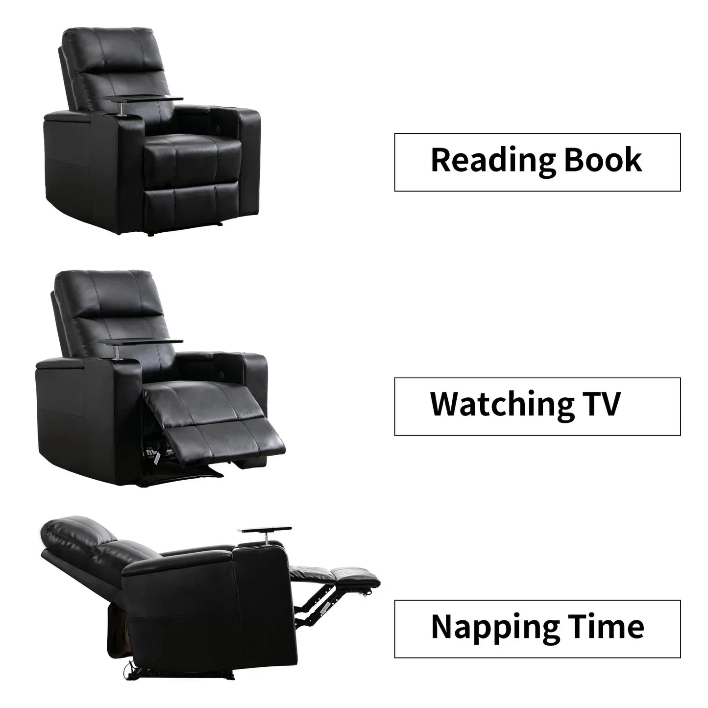 EBELLO Electric Leather Reclining Chair with Cup Holders and USB Ports