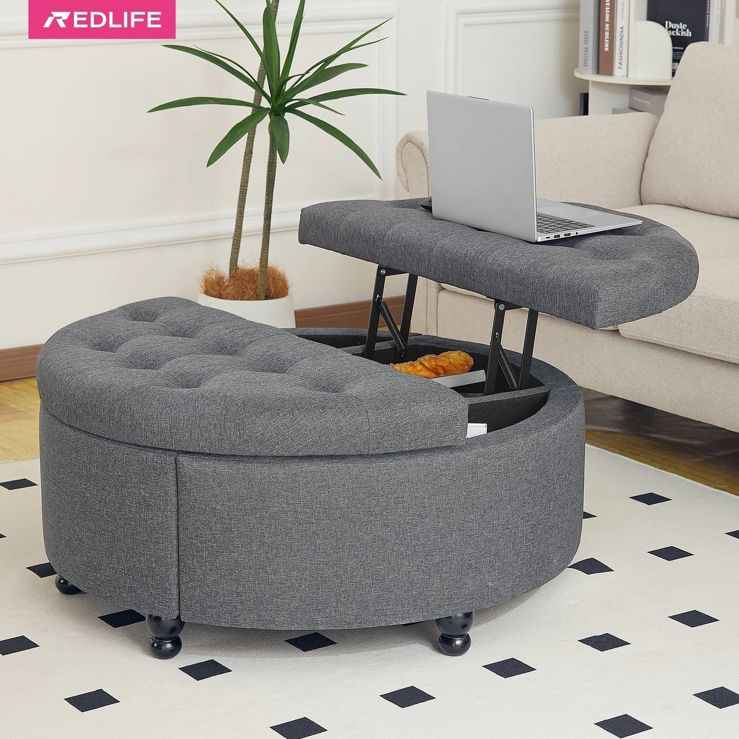 Redlife Upholstered 35" Round Storage Coffee Table