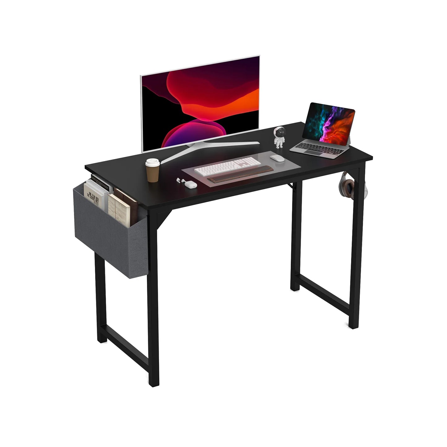 JHK Compact Computer Desk with Side Bag and Headphone Hook