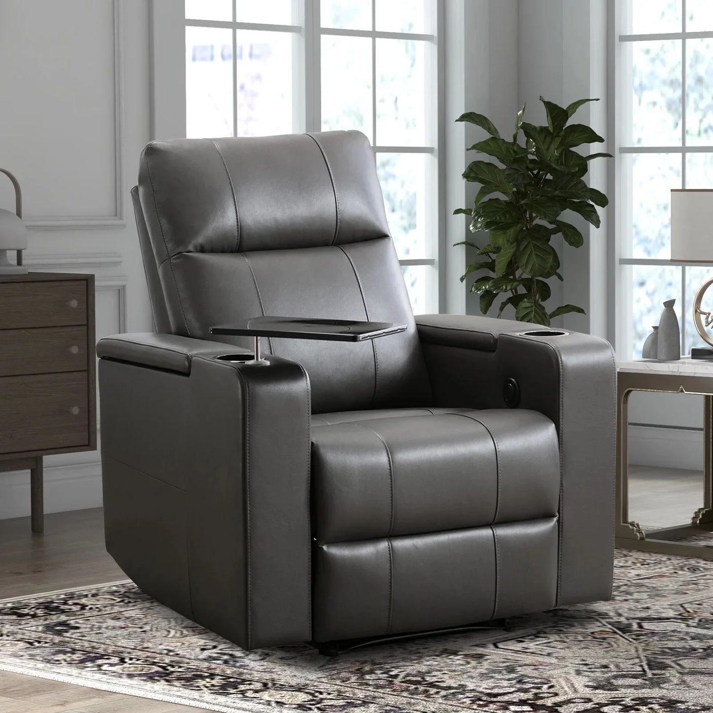 EBELLO Electric Leather Reclining Chair with Cup Holders and USB Ports