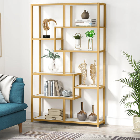 Tribesigns Modern 5 Tier Etagere Bookcase, Gold Display Rack with 8 Shelves