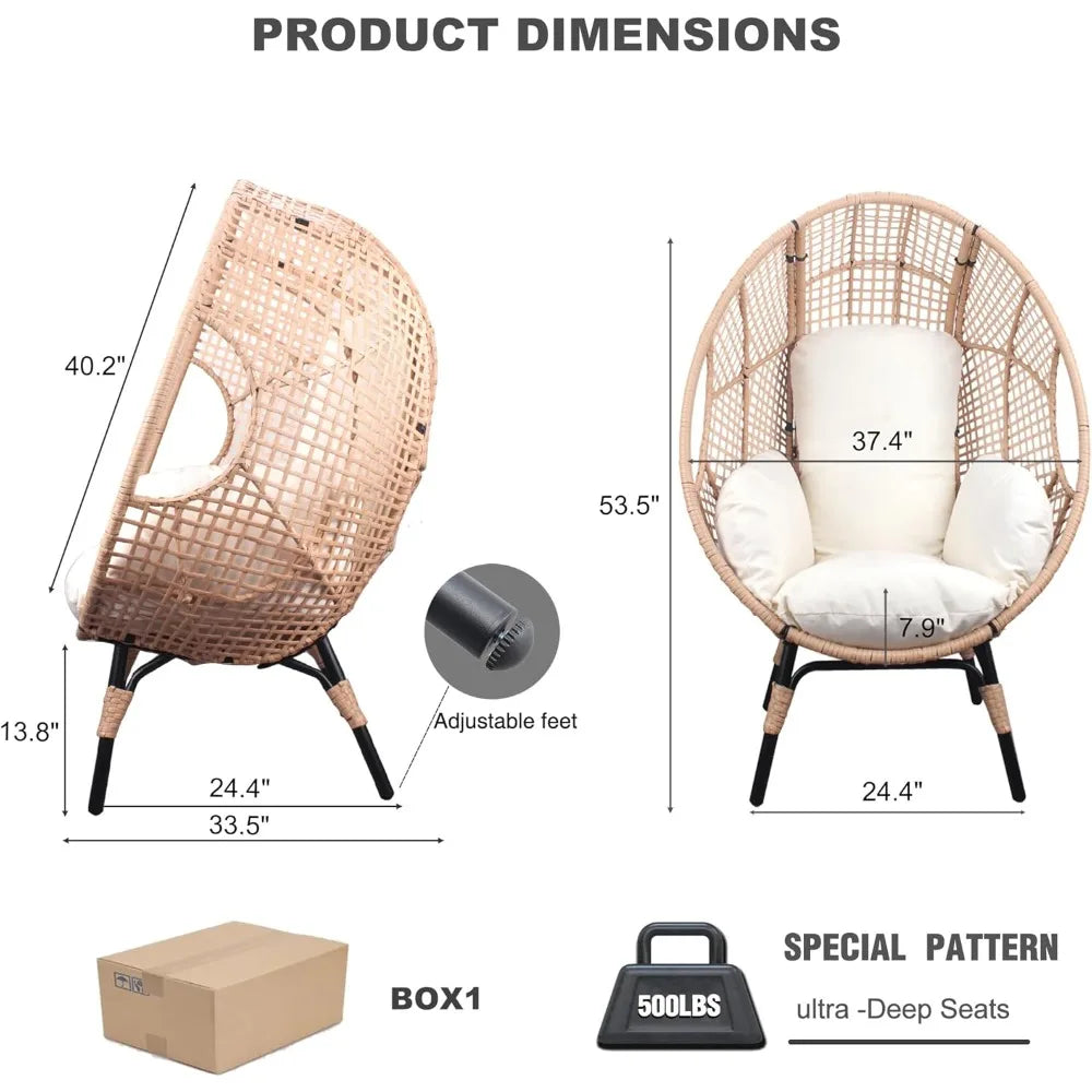 Oversized Wicker Indoor Outdoor Rattan Egg Chair with 500lbs Capacity