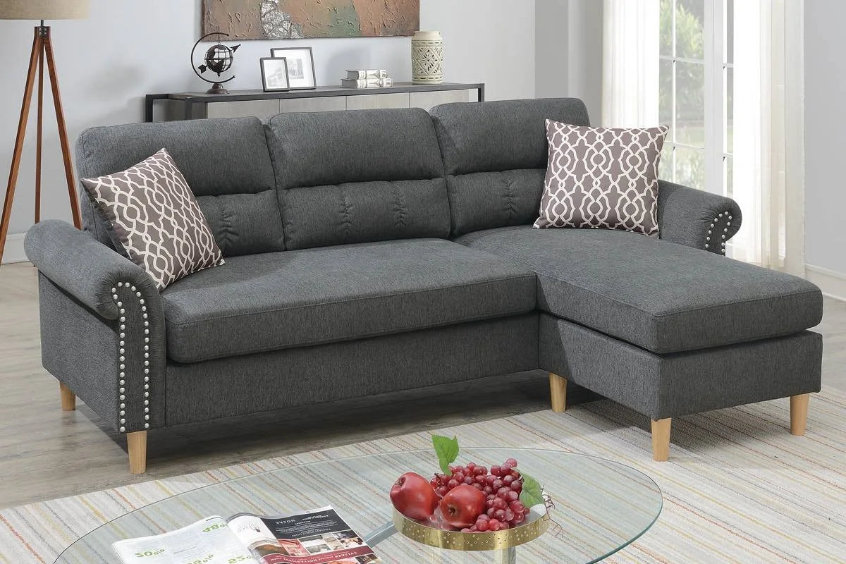 Polyfiber Reversible Sectional Sofa with Chaise and Pillows