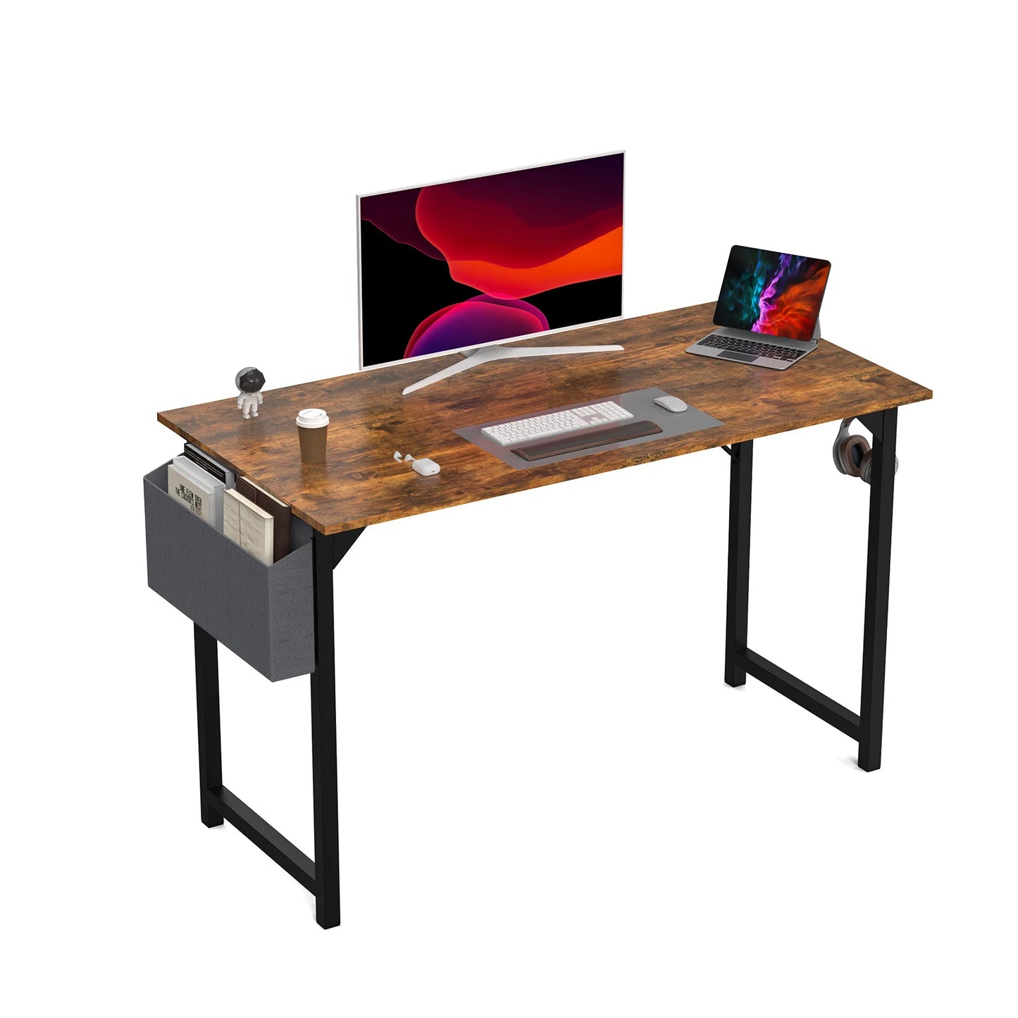 JHK Compact Computer Desk with Side Bag and Headphone Hook
