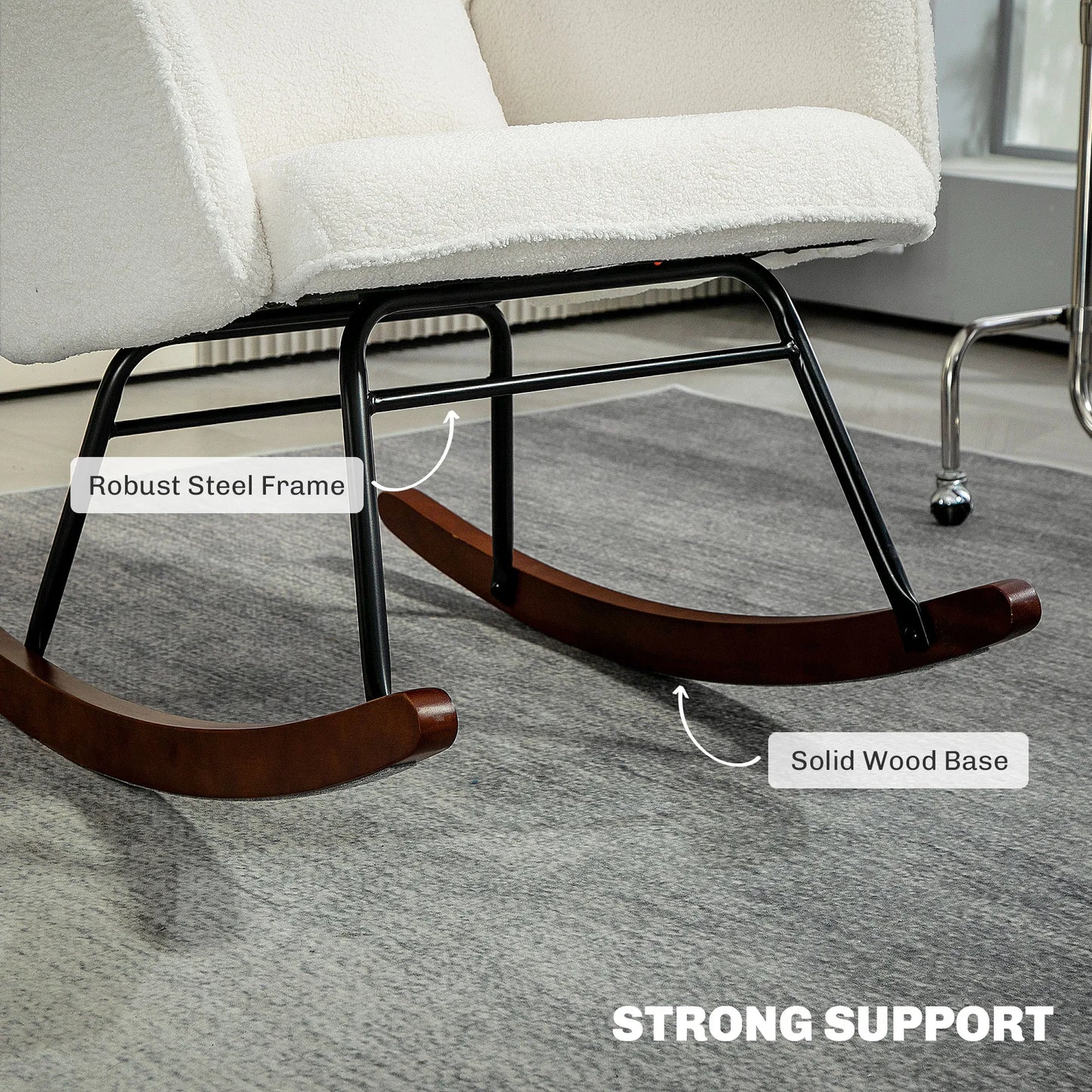 Homcom Boucle Rocking Chair with Headrest and Lumber Pillow Cream