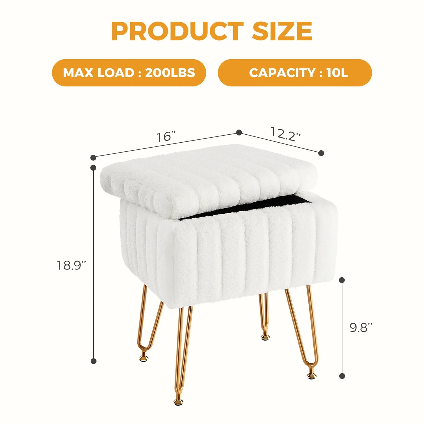 JHK Faux Fur Hidden Storage Stools & Ottomans with 4 Metal Legs Anti-Slip Adjustable Feet