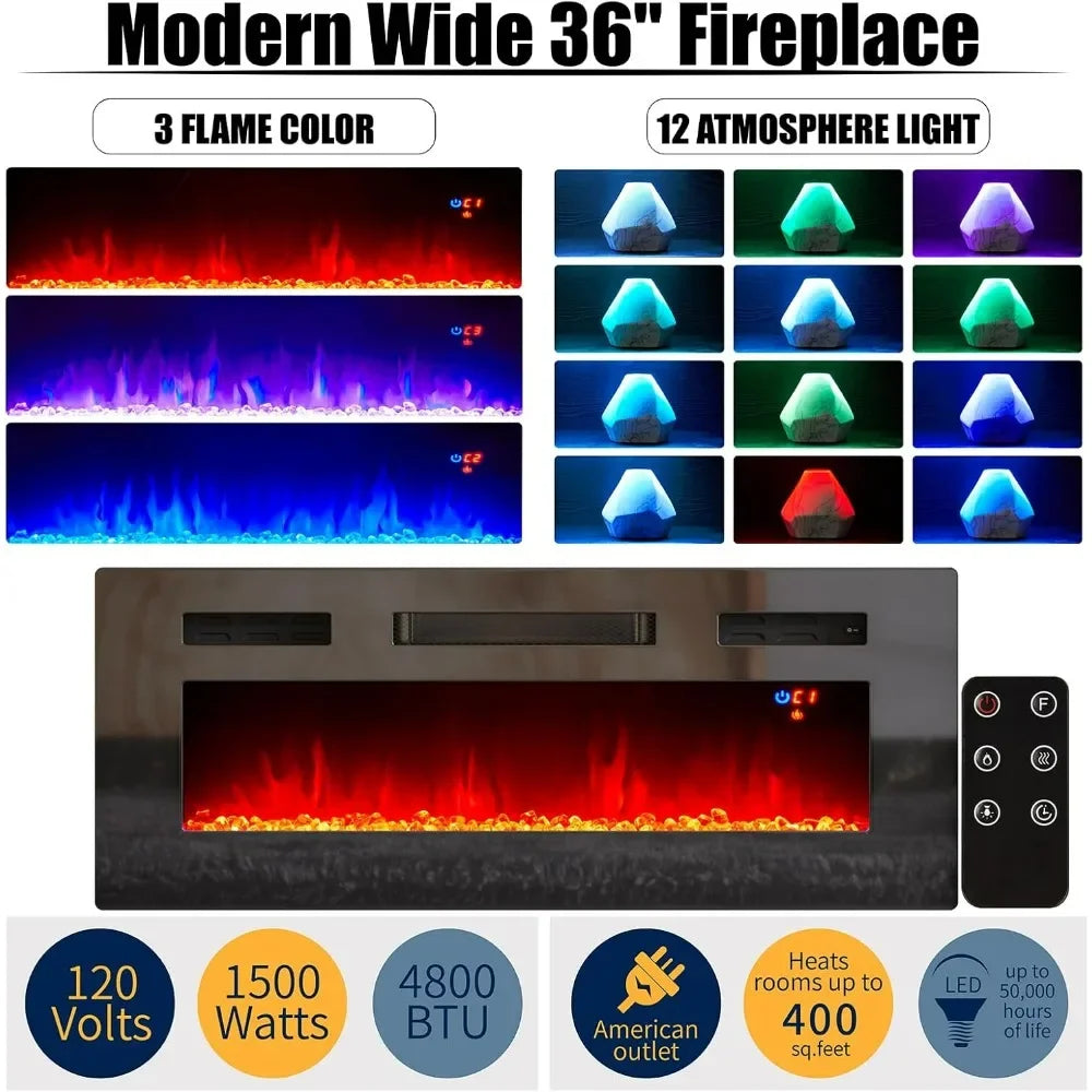 Modern High Gloss Fireplace Entertainment Center LED Lights