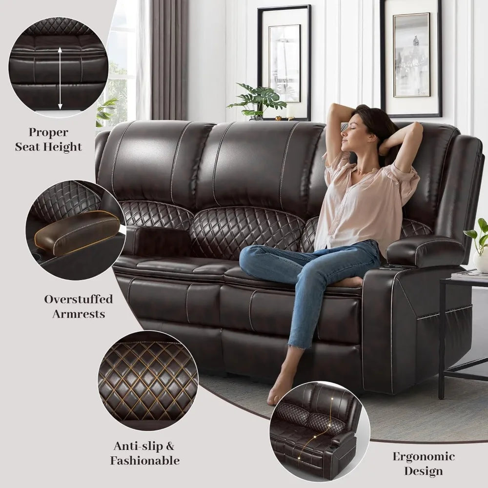 3-Seater Manual Recliner Sofa with Multi-Functional Middle Seat and Hidden Storage
