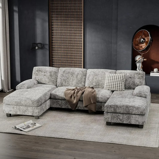 Modern U-Shaped Convertible Sectional Sofa with Double Chaise & Memory Foam