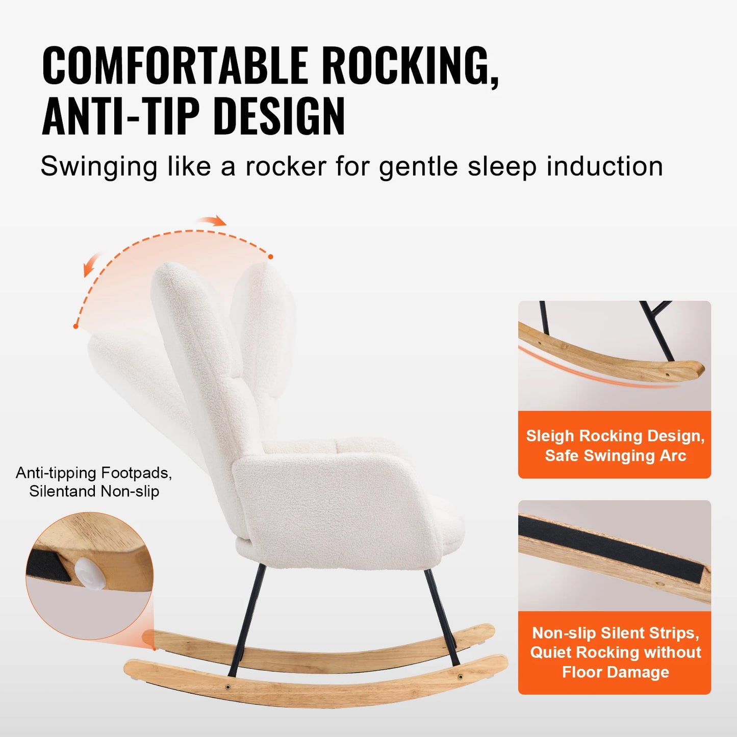 VEVOR Nursery Glider Rocking Chair 250 lbs Weight Capacity